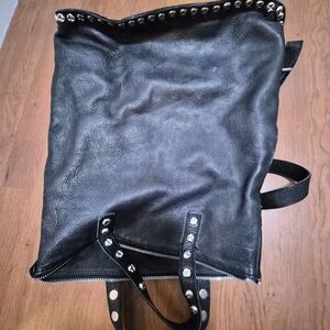 Black Leather Studded Tote Bag